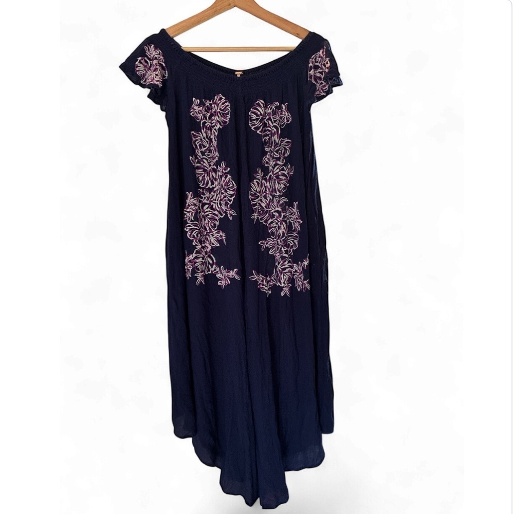 FREE PEOPLE The High Road blue embroidered romper jumpsuit oversized XS - Picture 3 of 11